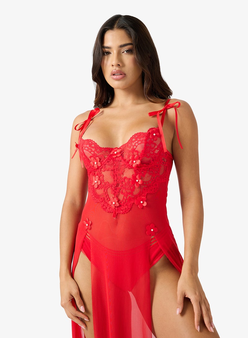 ELLA Sheer Night Dress With Lace Corset - Image 3